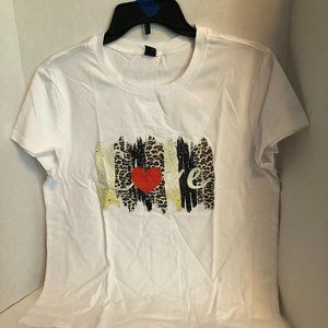 T-Shirt White Love Short Sleeves Round Neck New Large